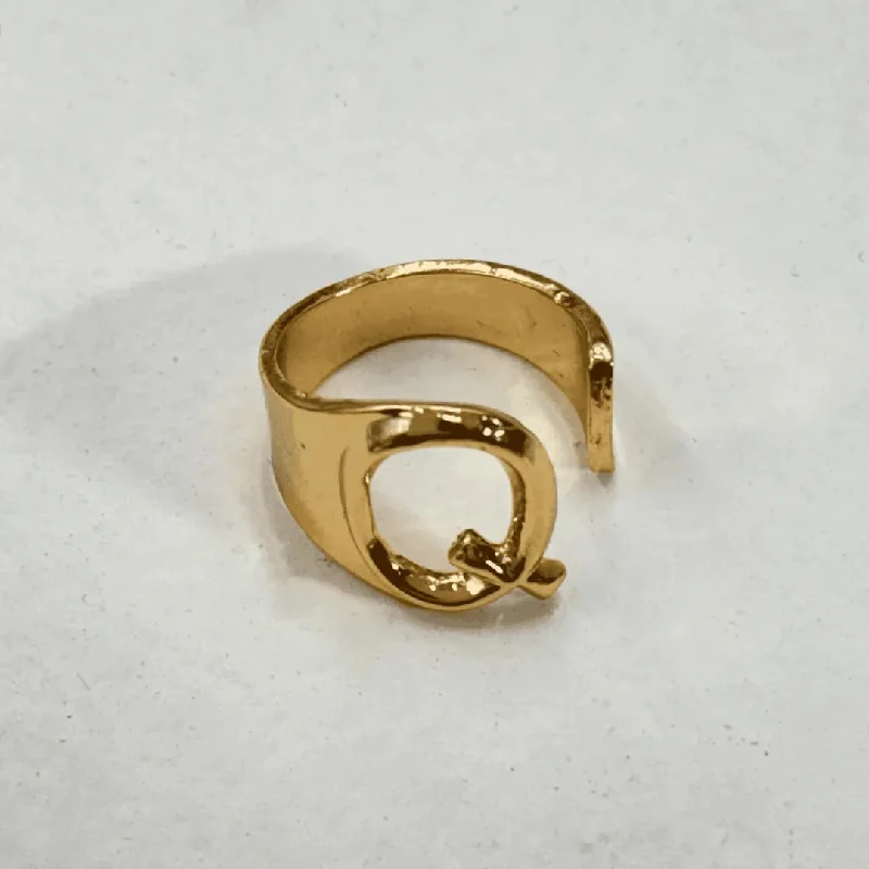 Unique Fashion Rings-TFC Letter- Q Gold Plated Adjustable Ring