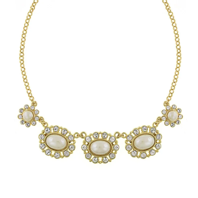 High-End Necklaces-1928 Jewelry Faux Pearl And Crystal Collar Necklace 16" + 3" Extender