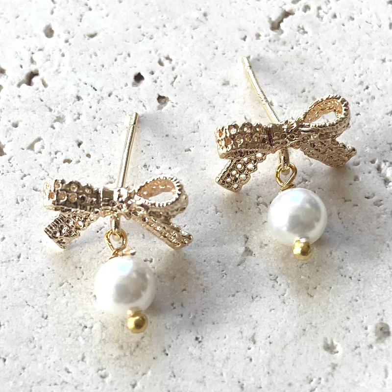 Transparent Earrings-Bow Ribbon Lace Jewelry Pearl Earrings