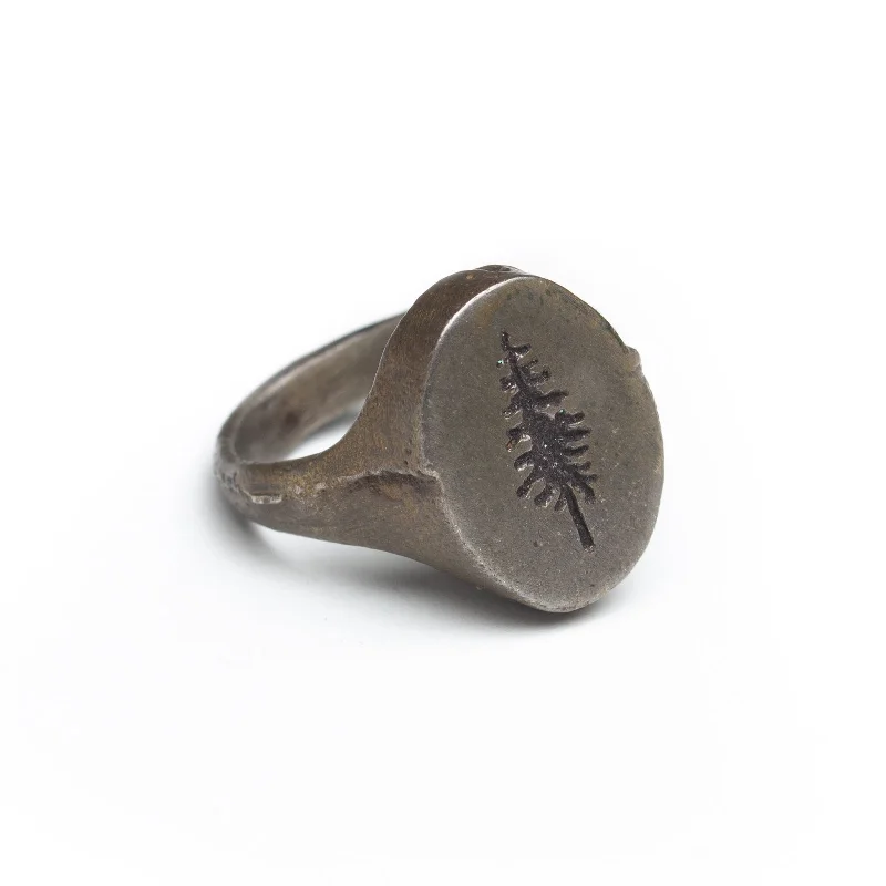 Designer Fashion Rings for Women-Rustic Tree Signet Ring in Shibuichi