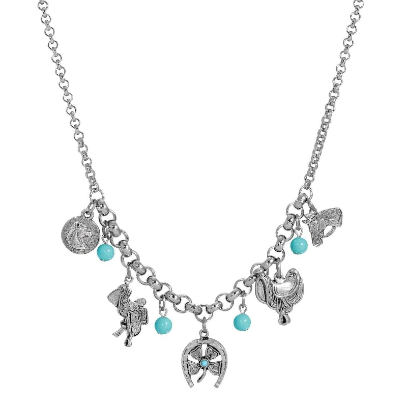 Dainty Necklaces-1928 Jewelry Southwest Turquoise Bead Luck Charm Pendant Necklace 16" + 3" Extender