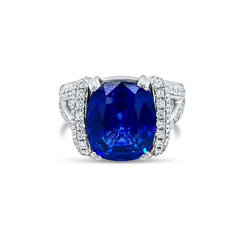 Custom Men’s Promise Rings-Cushion cut Sapphire & Diamonds " Calista" Ring