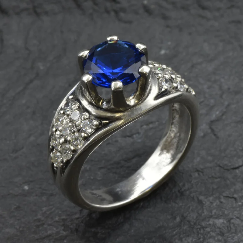 Custom Ring Engravings-Sapphire Engagement Ring - Blue Promise Ring, Thick Band Ring