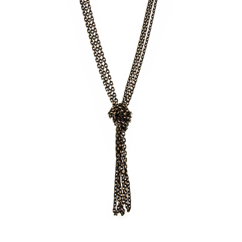 Designer Silver Necklaces-1928 Jewelry Eclipse Black And Gold Chain Tassel Knotted Necklace 16" + 3" Extender