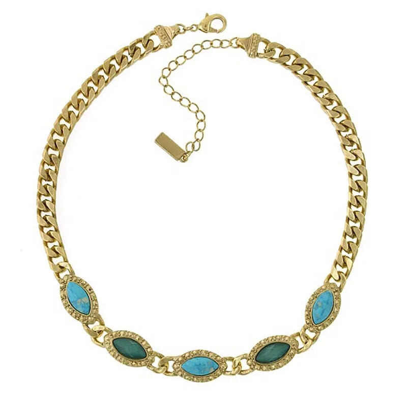 Affordable Gold Necklaces-1928 Jewelry Oasis Green & Turquoise Stone Collar Chain Statement Necklace 16" + 3" Extender