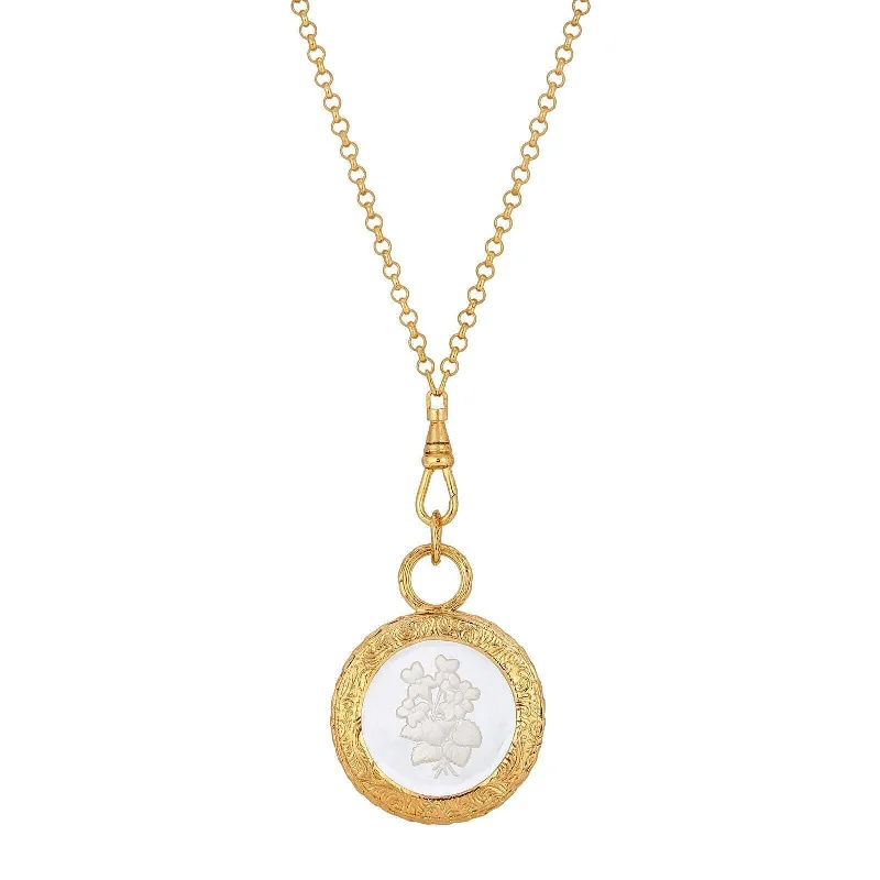 One-Of-A-Kind Necklaces-1928 Jewelry Round Clear Intaglio Glass Swivel Pendant Necklace 28"