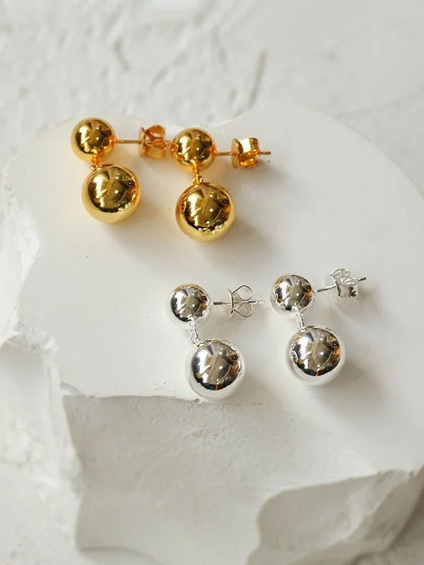 Delicate Silver Earrings-Large & Small Gold Balls Earrings