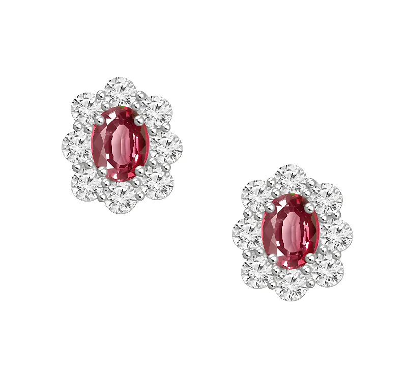 Small Gold Hoop Earrings-18K Oval Ruby & Diamond Stud Earrings