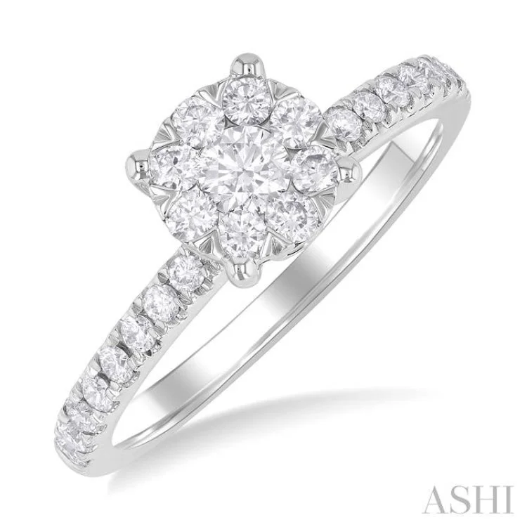 Customizable Gemstone Rings-5/8 ctw Round Lovebright Diamond Engagement Ring in 14K White Gold