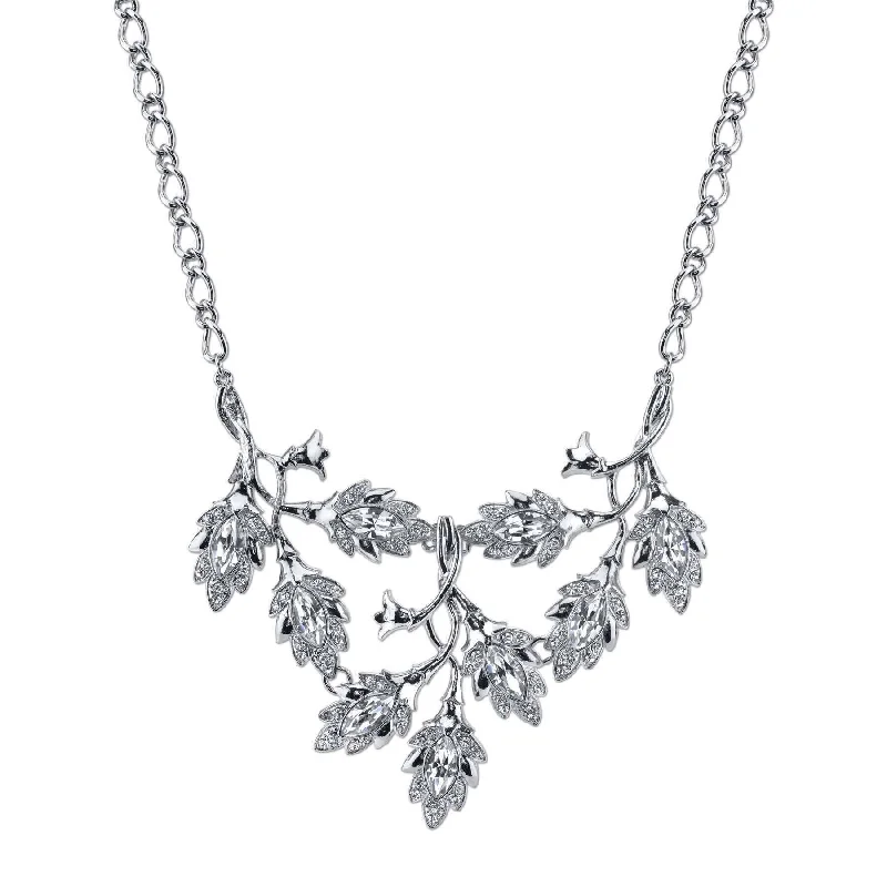 Moon Necklaces-2028 Jewelry Genuine Austrian Crystal Navette Vine Leaf Bib Necklace 16" + 3" Extender