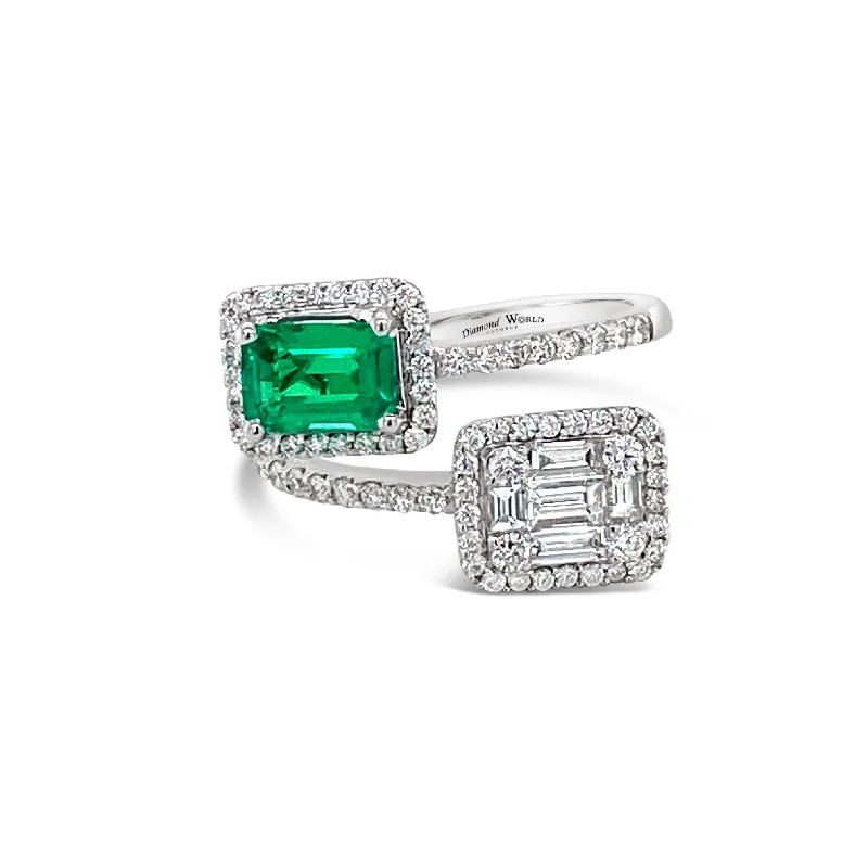 Simple Gold Rings-Emerald & Diamonds " Toi & Moi" Ring