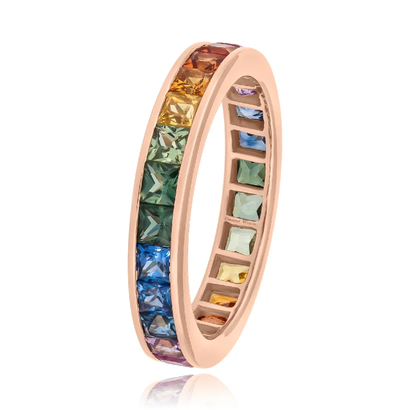 Men’s Gold Rings-Multi Colour Princess Cut Sapphires Eternity Ring