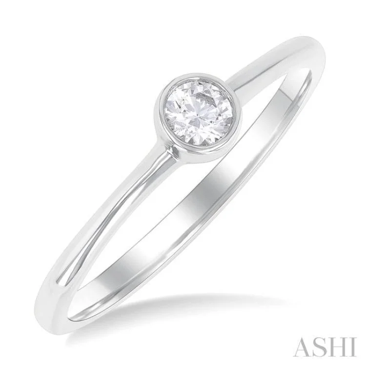 Unique Fashion Rings-1/6 ctw Petite Bezel Set Round Cut Diamond Fashion Ring in 10K White Gold