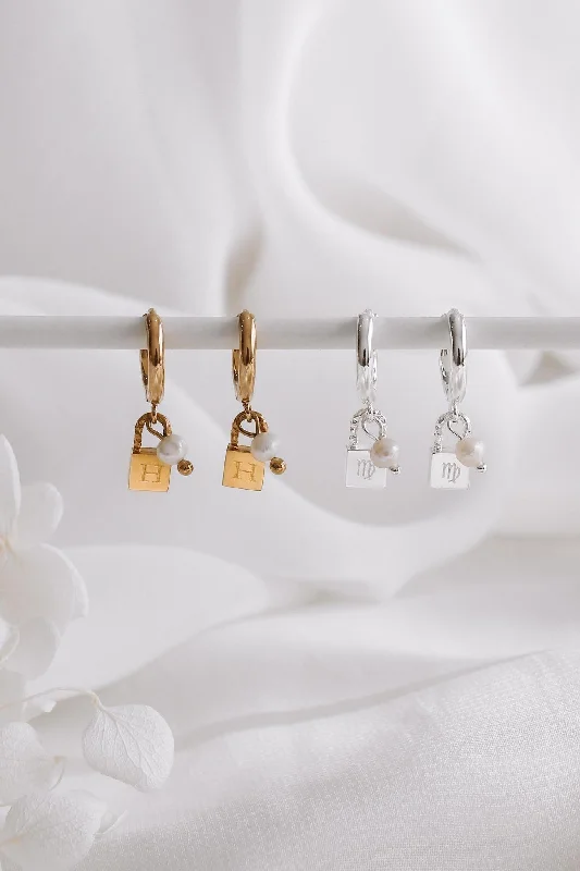 Crystal Drop Gemstone Earrings-Dove - Stainless Steel Monogram Padlock Earrings