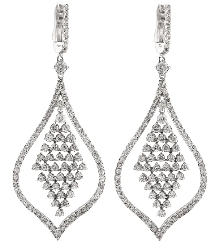 Sparkling Hoop Earrings-Ladies Exquisite 14K White Gold 3.80CTW Diamond Chandelier Drop/Dangle Earrings