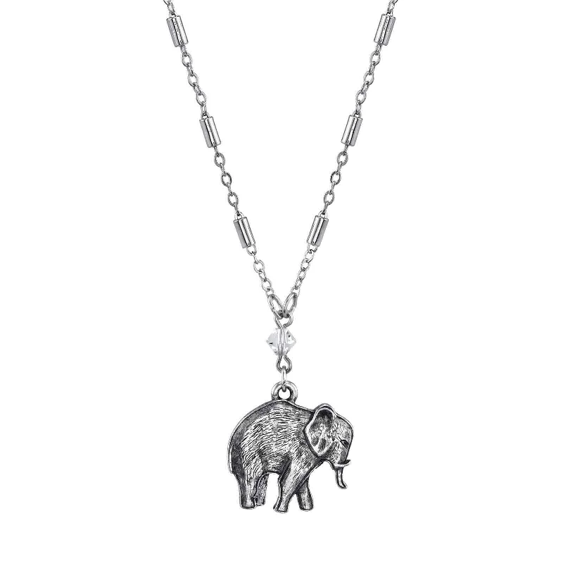 Meaningful Necklaces-1928 Jewelry Pewter Elephant Drop Chain Pendant Necklace 16" + 3" Extender