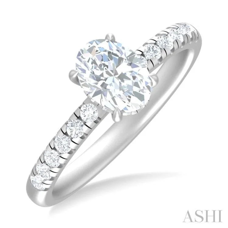 Men’s Fashion Rings-1/3 ctw Oval Shape Round Cut Diamond Semi Mount Engagement Ring in 14K White Gold