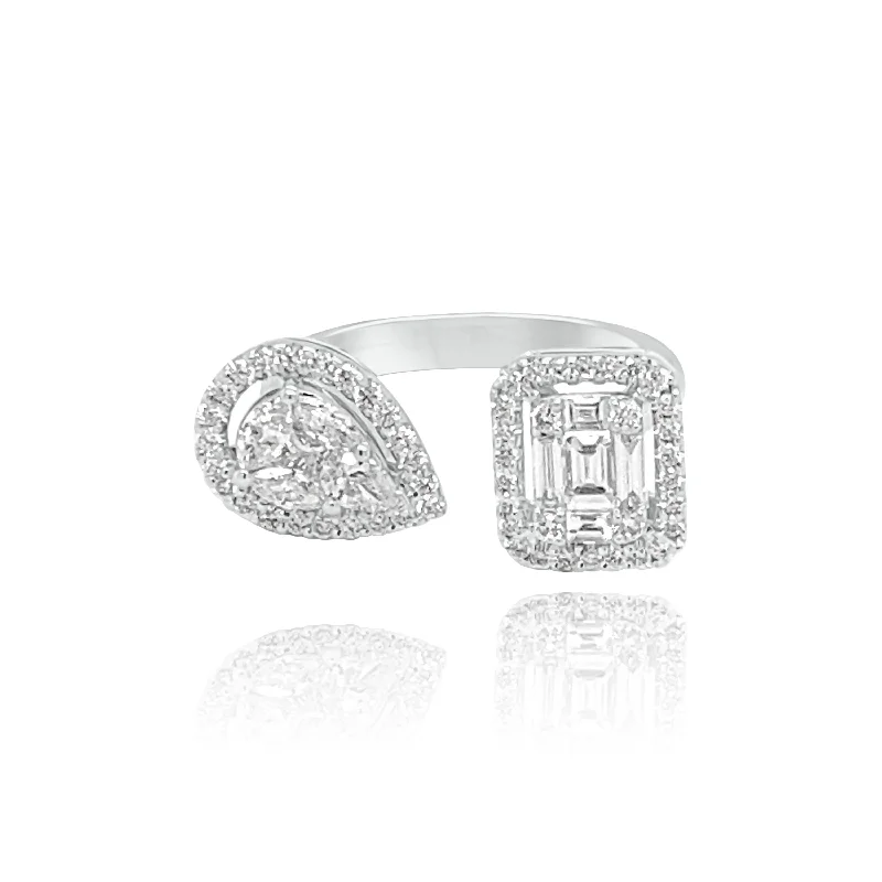 Personalized Gold Rings for Men-PEAR SHAPE & EMERALD CUT STYLE INVISIBLE SET DIAMONDS "MADELAINE" RING.