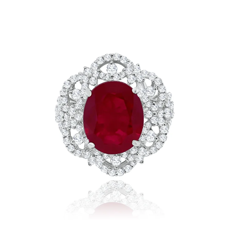 Designer Fashion Rings for Women-Ruby & Diamonds "In Bloom" Ring