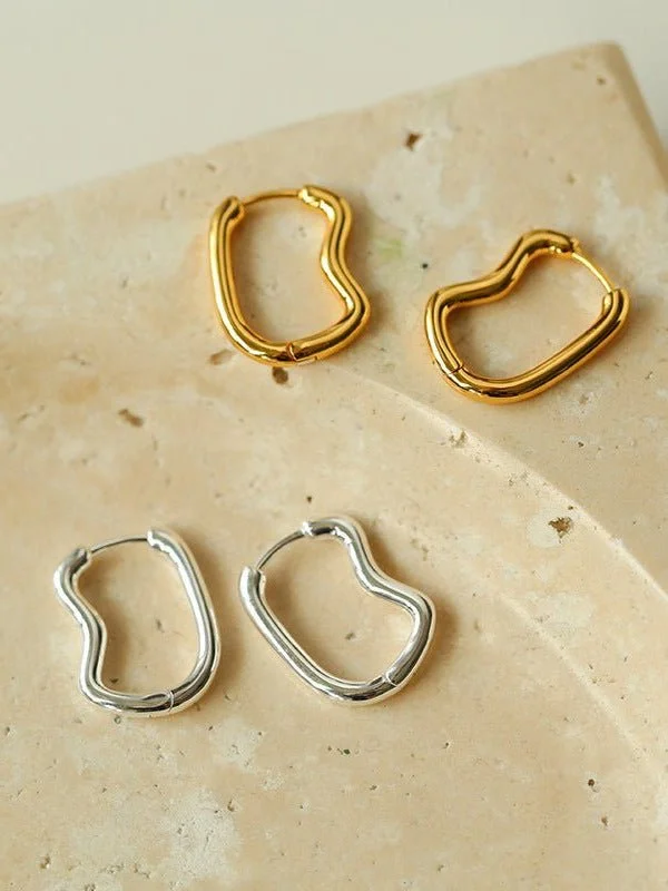 Unique Hoop Drop Earrings-Sterling Silver Geometric Minimalist Earring