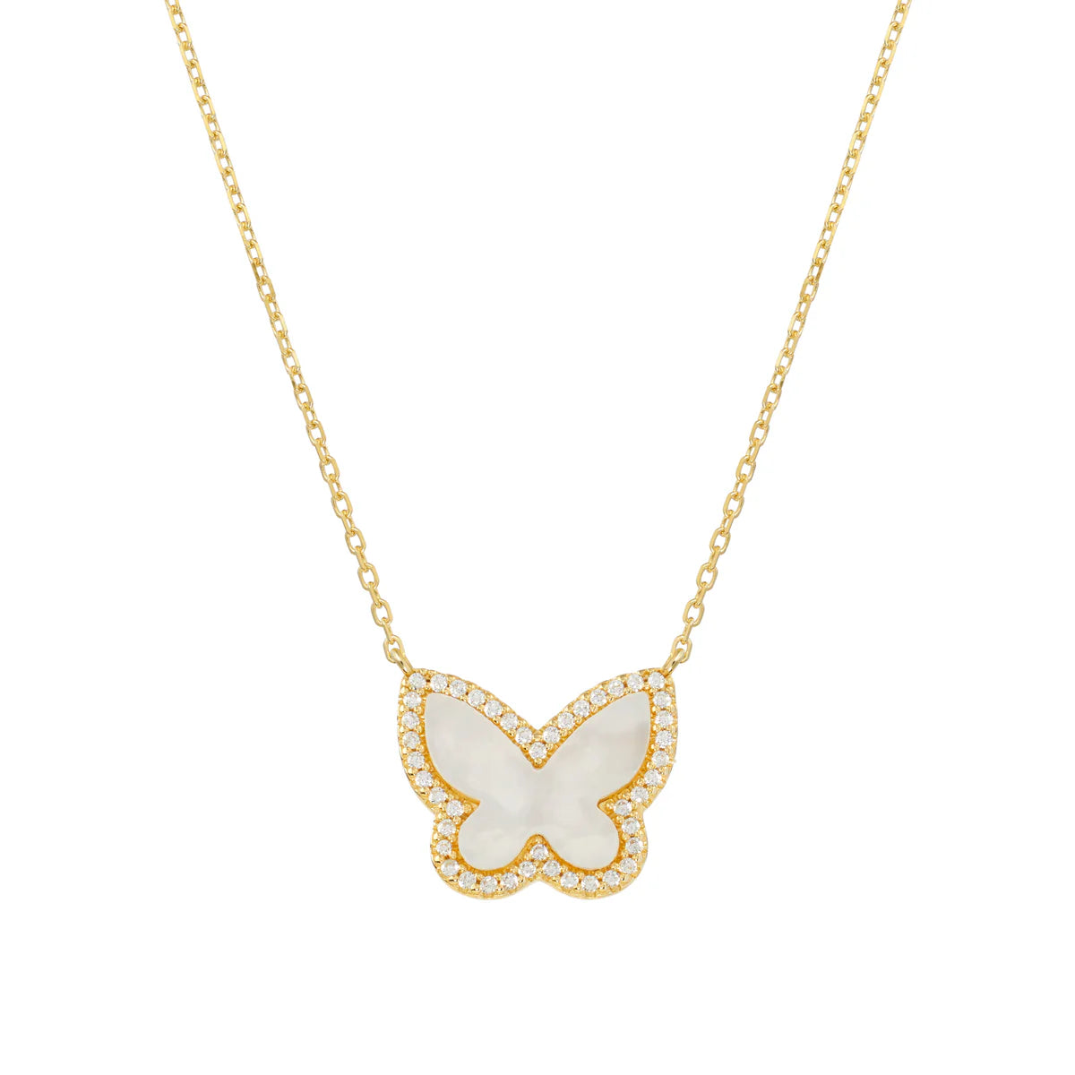 Silk Necklaces-Pavé Mother of Pearl Butterfly Necklace