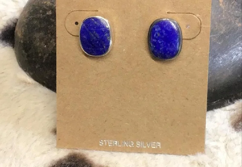 Large Silver Stud Earrings-Blue Lapis & Sterling Silver Earrings