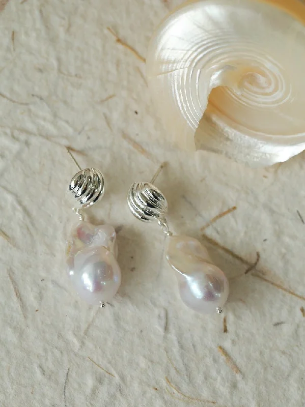 Oval Gold Earrings-Undercurrent Silver Shell Baroque Pearl Drop Earrings