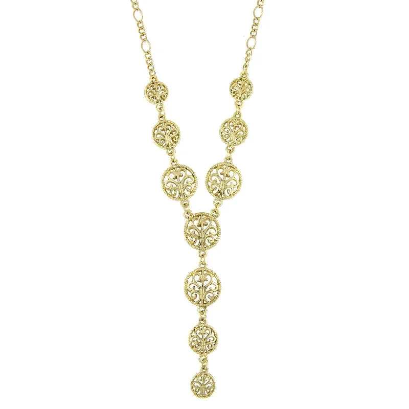 Cute Necklaces-2028 Jewelry Gold Multi Round Open Lattice Y-Necklace 16" + 3" Extender