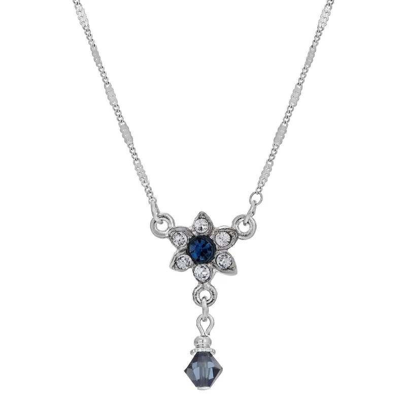 Simple Chain Necklaces-1928 Jewelry Montana Blue & Clear Crystal Petite Flower Drop Bead Necklace 15"