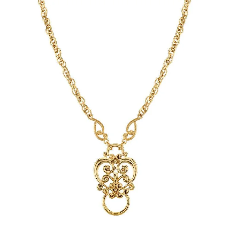 Affordable Necklaces-1928 Jewelry Heart Filigree Badge & Eyeglass Holder Chain Necklace 28"