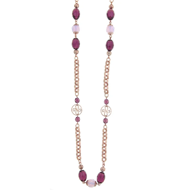 Multi-Layer Necklaces-1928 Jewelry Amethyst Bead Round Pink Opal & Filigree Beaded Necklace 48"