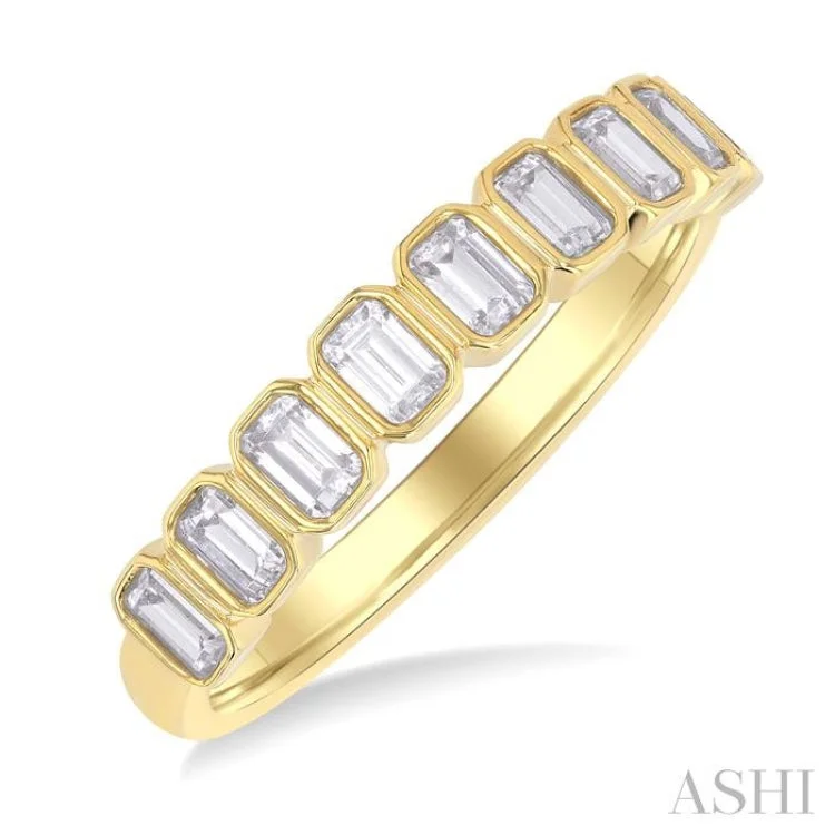 Wedding Rings with Unique Design-3/4 ctw North-South Bezel Set Emerald Cut Diamond Fashion Band in 14K Yellow Gold