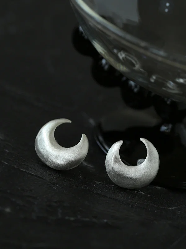 Cute Gold Earrings-925 Silver Frosted Moon Bud Simple Stud Earrings