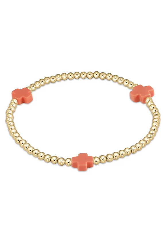 Personalized Crystal Beaded Bracelets for Women-SIGNATURE CROSS BRACELET - CORAL