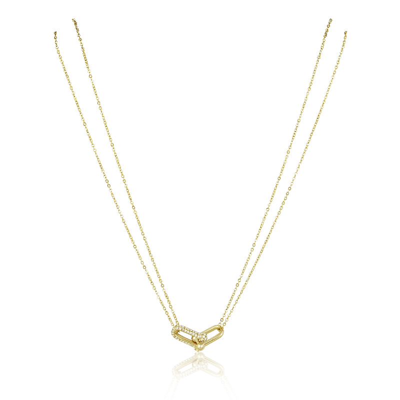 Gold Necklaces-U Link Pave Necklace