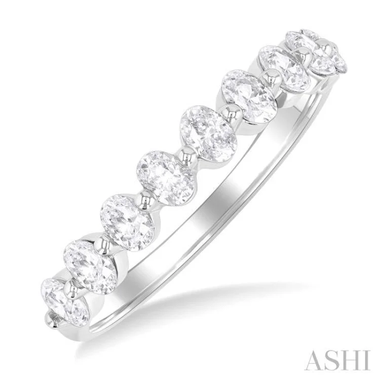 Vintage Engagement Rings with Diamonds-3/4 ctw Half Eternity Oval Cut Diamond Fashion Band in 14K White Gold