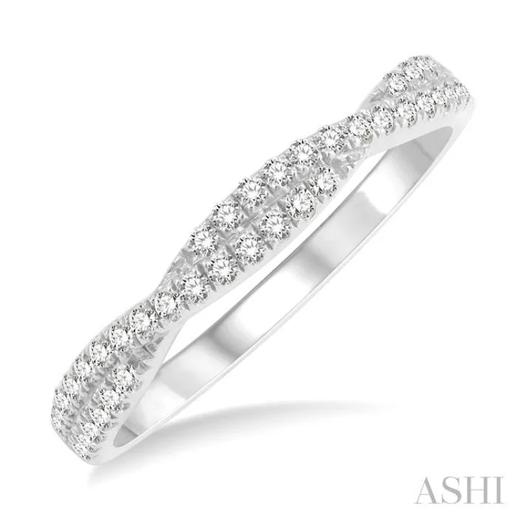 Designer Wedding Sets-1/4 ctw Twisted Round Cut Diamond Wedding Band in 14K White Gold