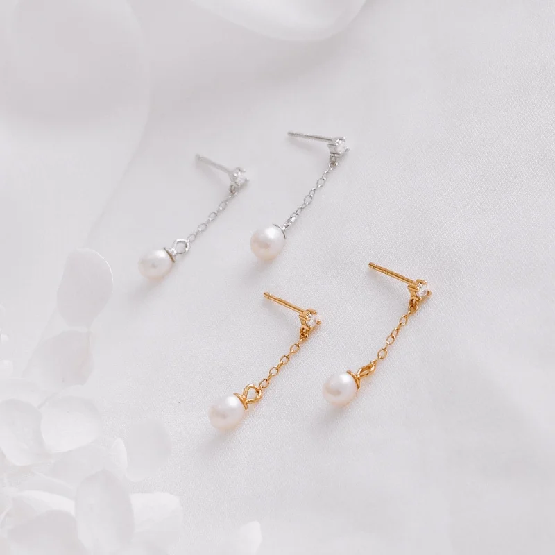 Golden Crystal Earrings-Pippa - Sterling Silver Pearl Stud Earrings