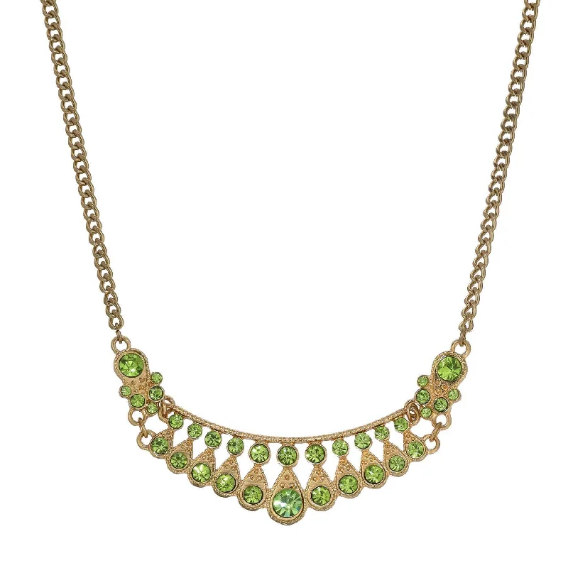 Customizable Necklaces-1928 Jewelry Peridot Green Color Crystal Bib Necklace 16" + 3" Extender