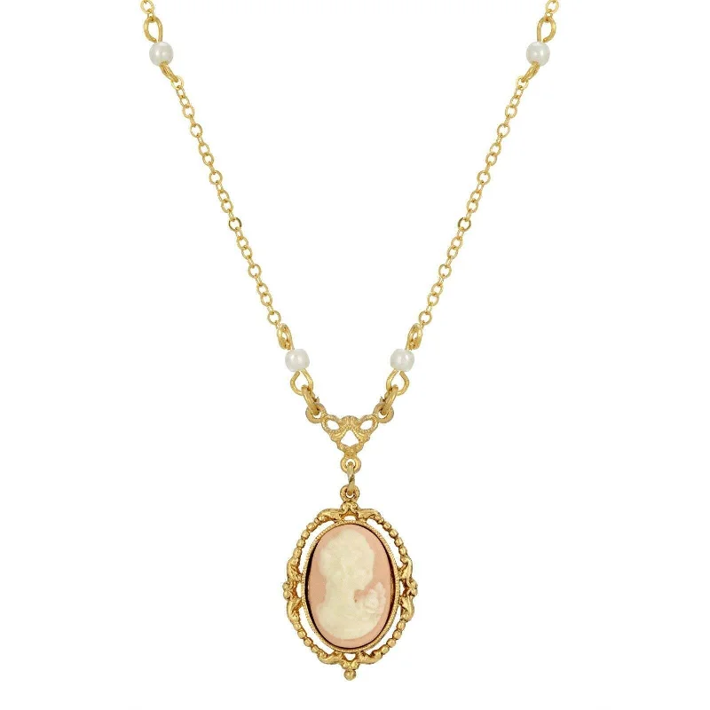 Citrine Necklaces-1928 Jewelry Light Pink Oval Cameo Faux Pearl Pendant Necklace 16" + 3" Extender