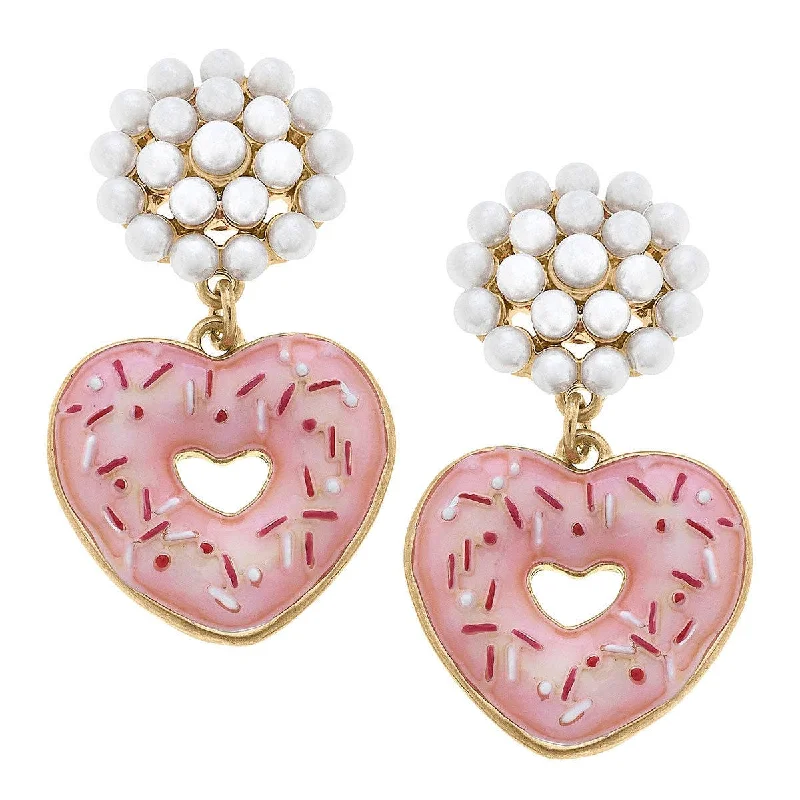 Designer Stud Earrings-Canvas Style - Heart Sprinkle Donut Enamel Drop Earrings in Pink