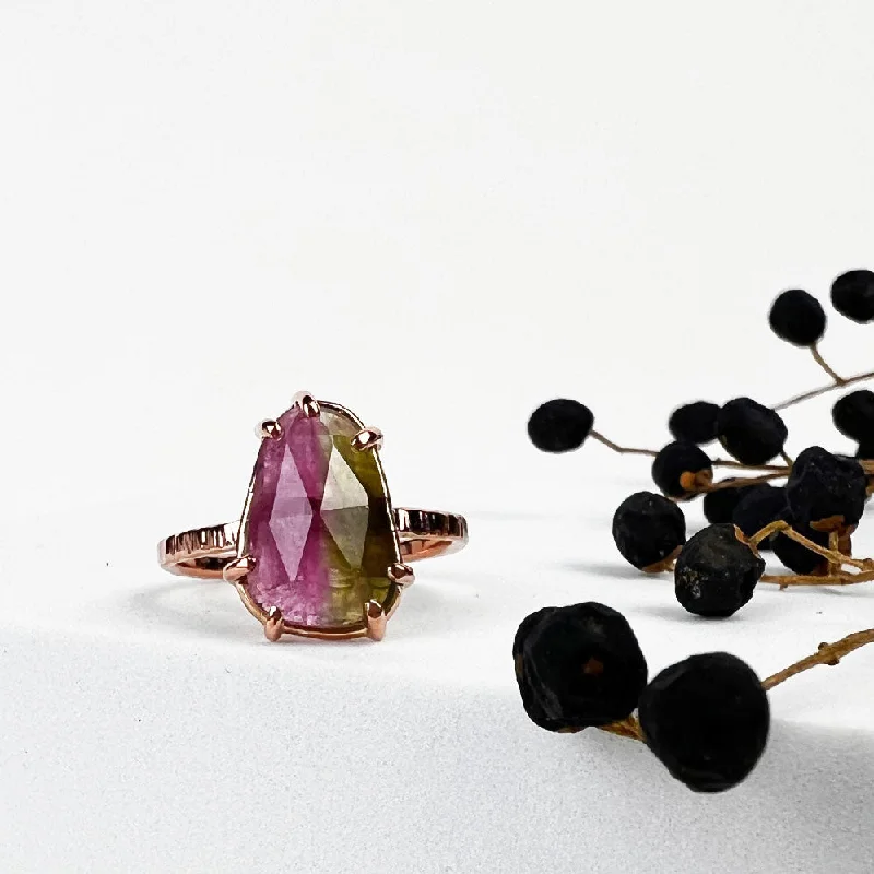 Wedding Rings with Custom Stones-14k Rose Watermelon Tourmaline Ring