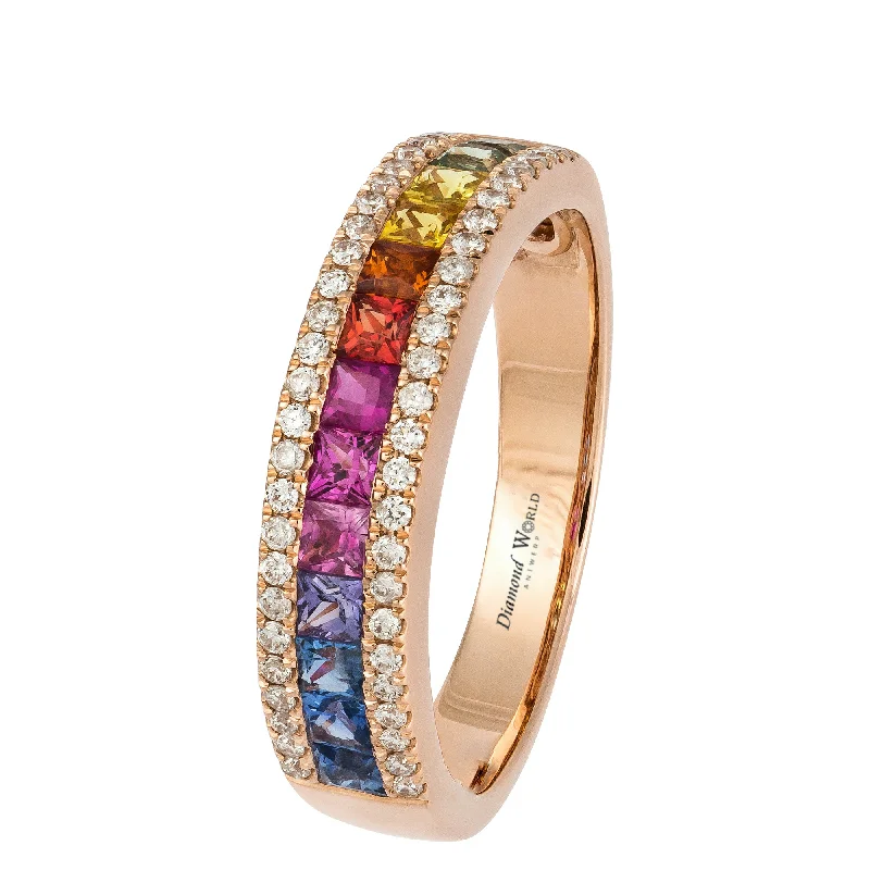 Customizable Gemstone Rings-Multi Colour Princess cut Sapphires & Diamonds "Raven" Ring