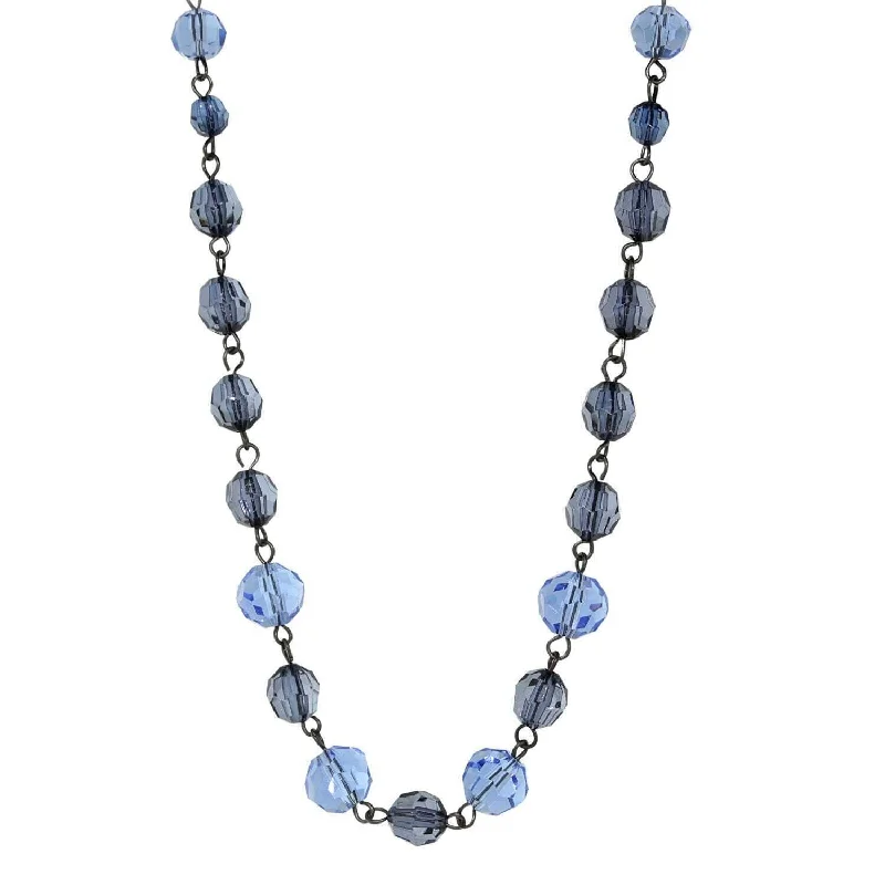 Topaz Necklaces-1928 Jewelry Black And Blue Beaded Single Strand Necklace 17"