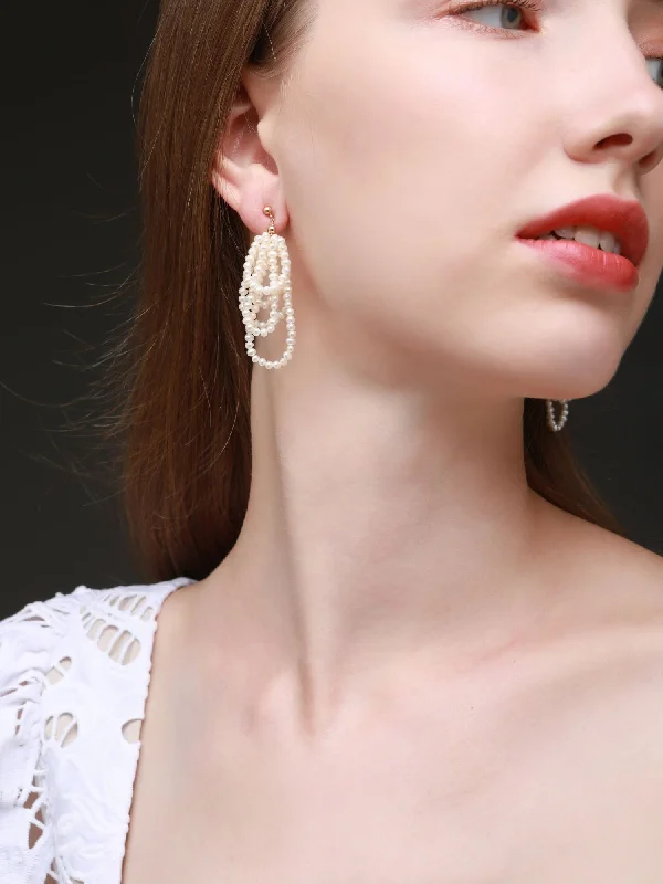 Dainty Earrings-Starry Series Short Hoop Pearl Drop Earrings