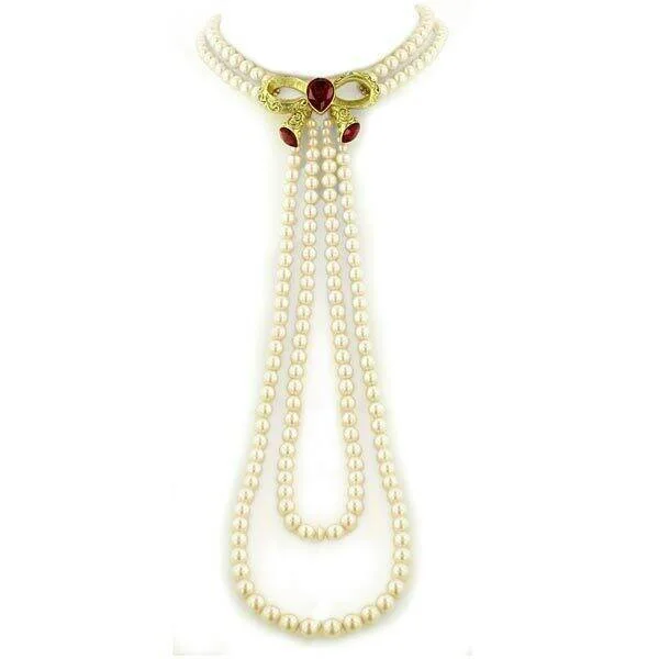 Elegant Gold Necklaces-Antiquities Couture 6mm Faux Pearl Strand Red Duo Rope Pendant Necklace 17"