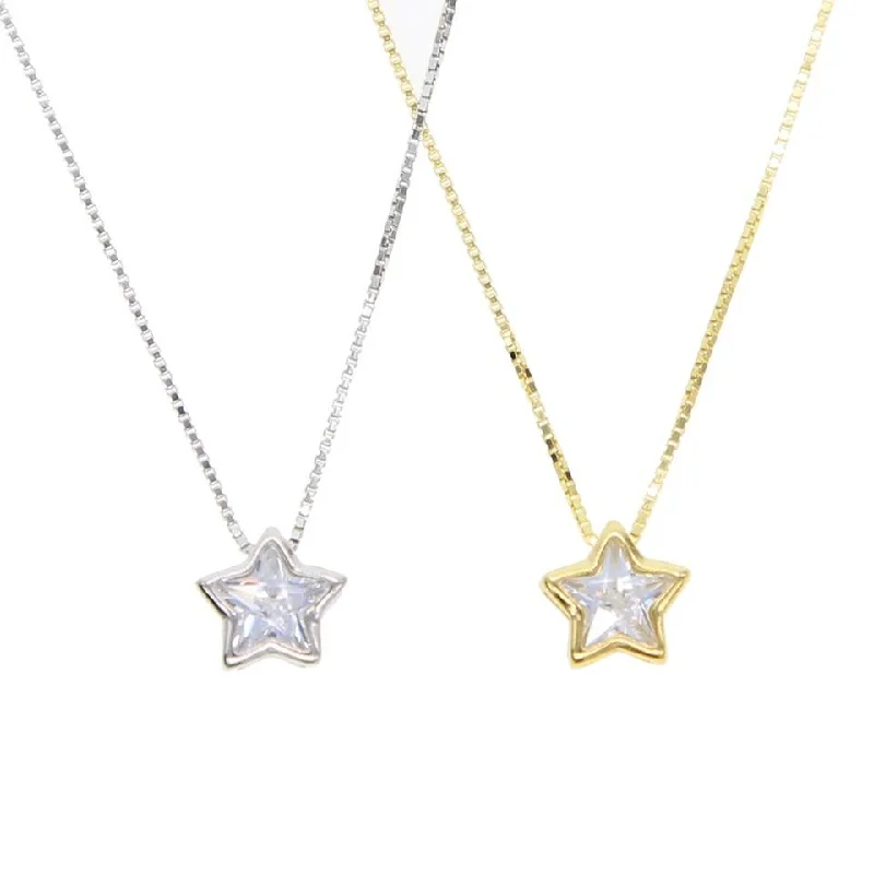 Silver Necklaces-CZ Bezel Necklace - Star