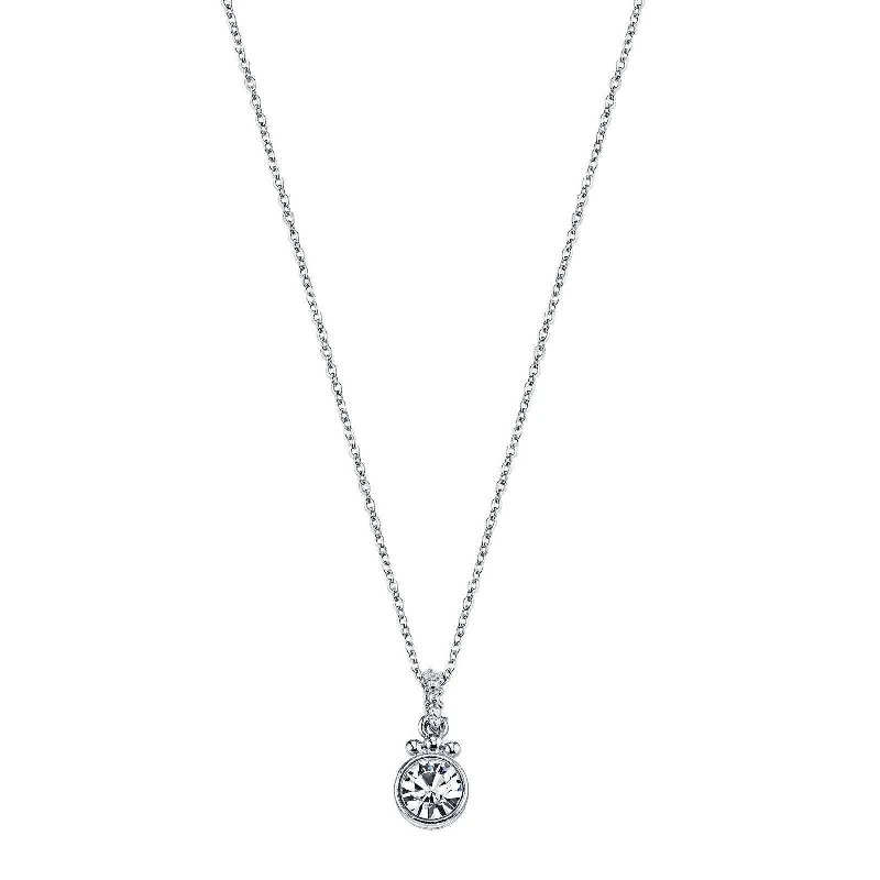 Heart Pendant Necklaces-1928 Bridal Classic Round Crystal Pendant Necklace 16" + 3" Extender