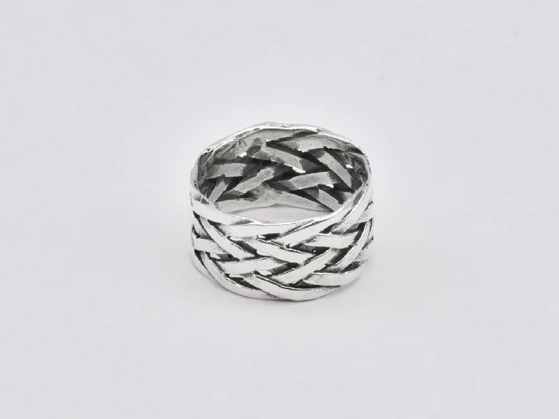 Vintage Engagement Rings for Men-Braided Silver Ring - Wide Braided Band, Statement Braided Ring, Stackable Braided Band