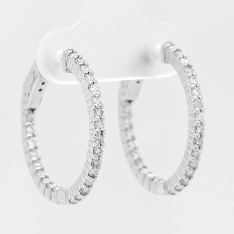 Bright Gold Earrings-14k White Gold Diamond In & Out Hoop Earrings 0.75ctw G SI1 - Snap Closure